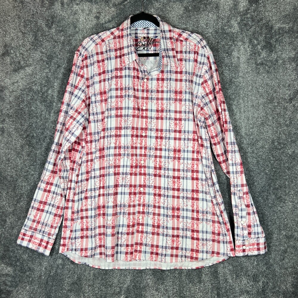 Scully Pearlsnap Shirt Mens XL Red Plaid Signature Soft 100% Cotton Western